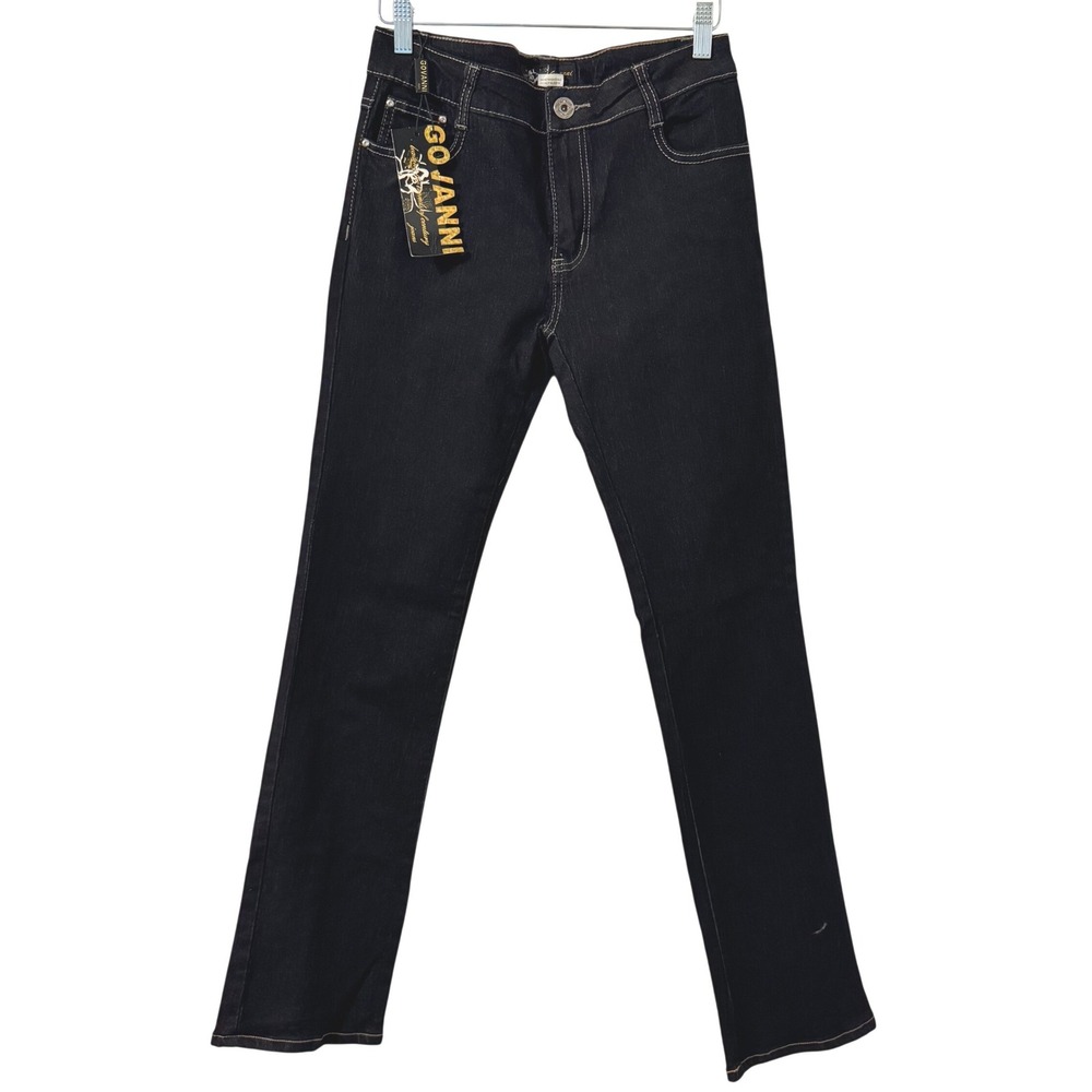Govanni Jeans Womens 11/12 Dark Wash Rhinestone Cross‎ Embellished Slim Bootcut